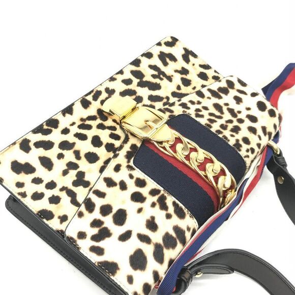 NWOT Gucci Sylvie Calfskin & Pony Hair Flap Bag - Picture 12 of 15